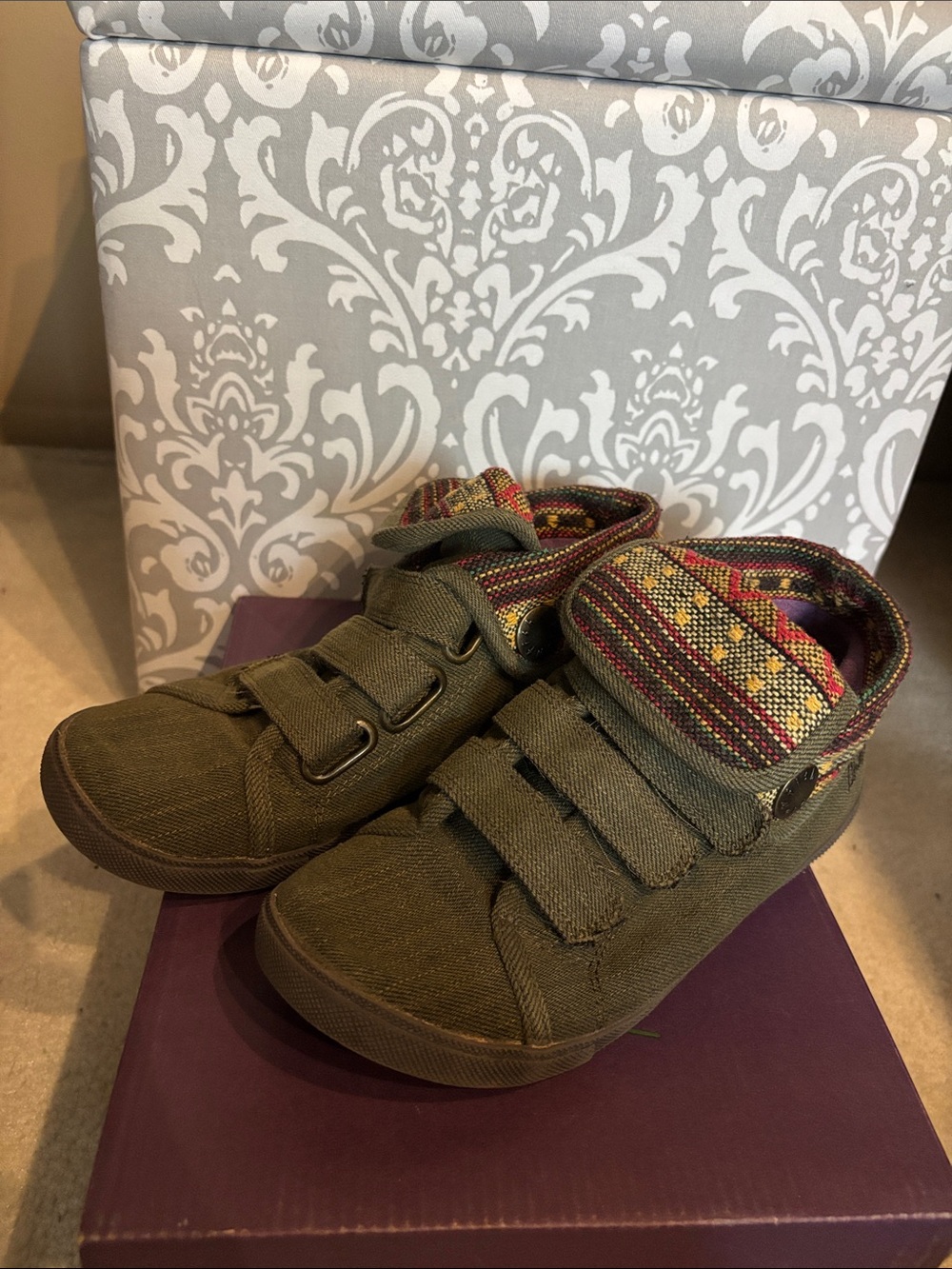 Blowfish Olive Green High-Top Sneakers with Patterned Collar
